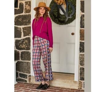 Cartolina Nantucket Pants Darcy Geometric Print Flowy Elastic Waist Small NWT